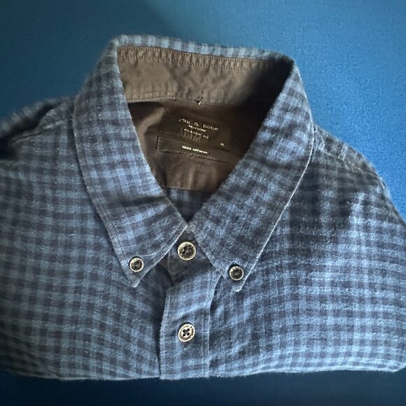 rag & bone Blue Checkered Casual Button Down Shirt - Picture 1 of 3